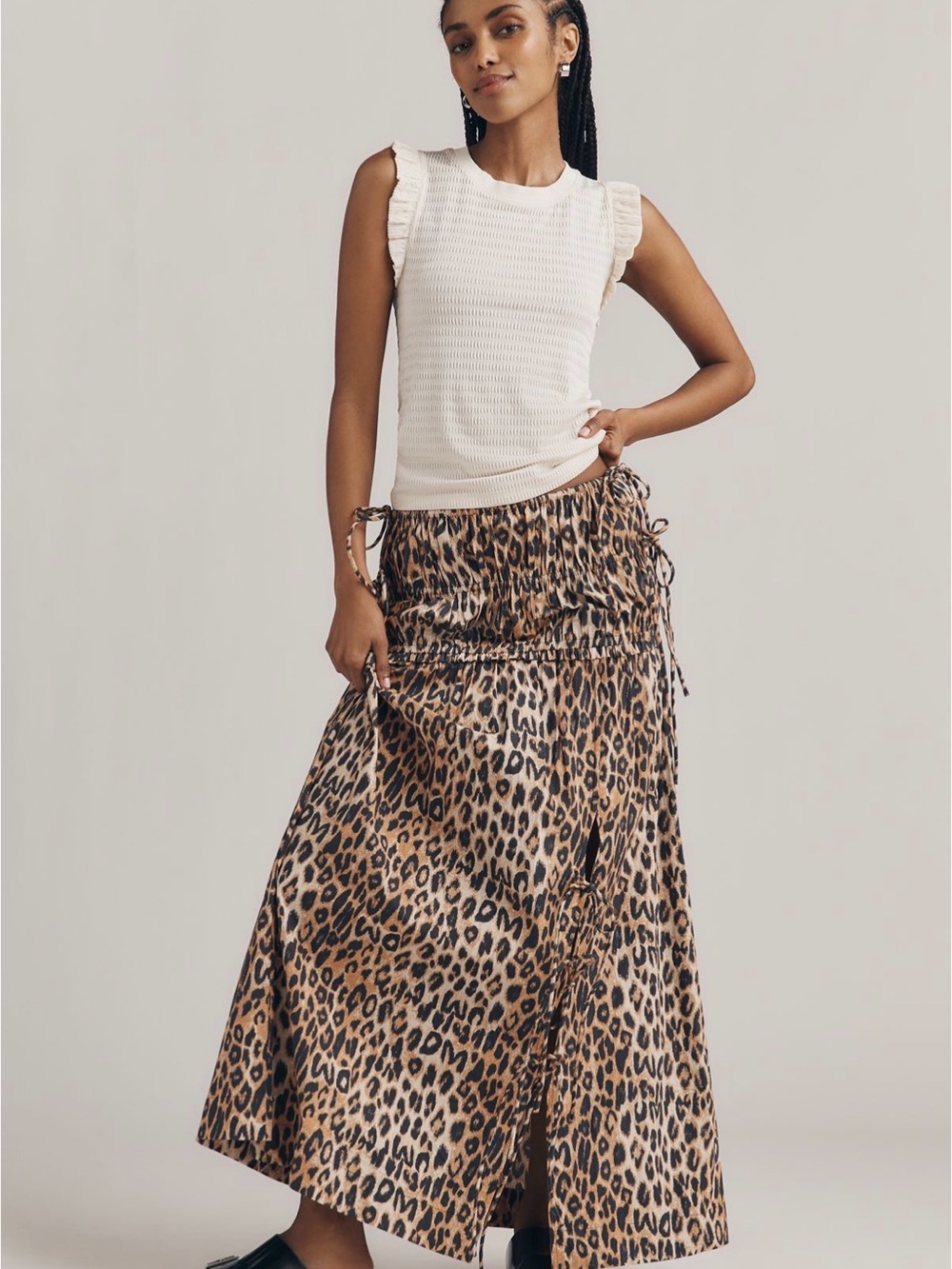 NEW Anthropologie Maeve Ruffle Sleeve Crew-Neck Sleeveless Tank Top Large